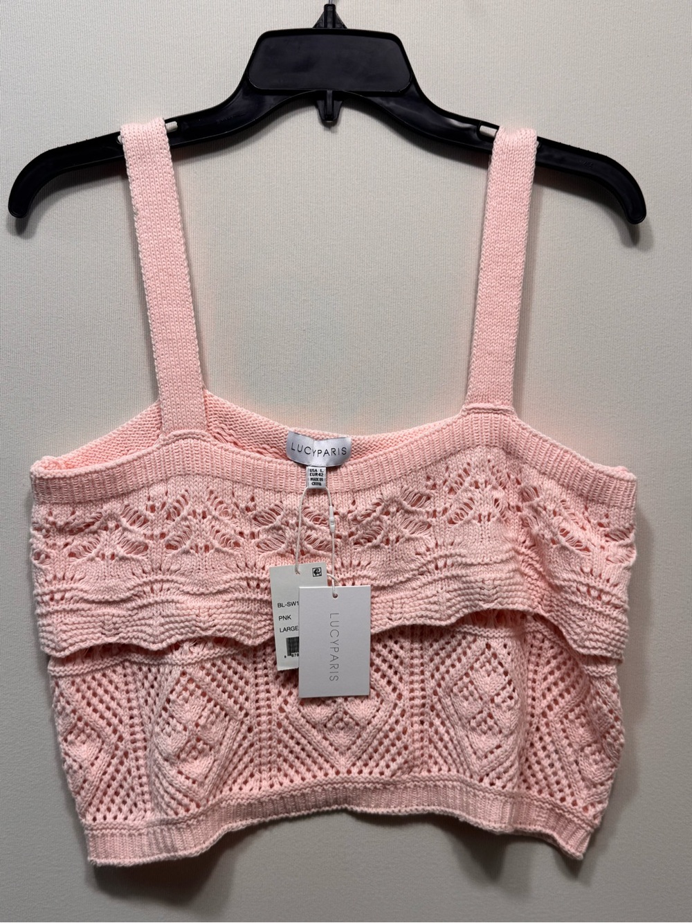 Lucy Paris Pink Crochet Sleeveless Cropped Top size large nwt